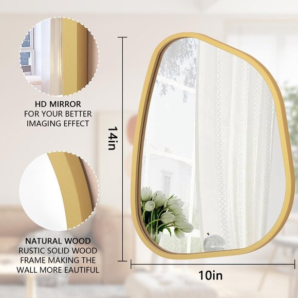 Asymmetrical Accent Mirror for Wall Irregular Oval Wood Frame Modern Unique Wall - Picture 3 of 7